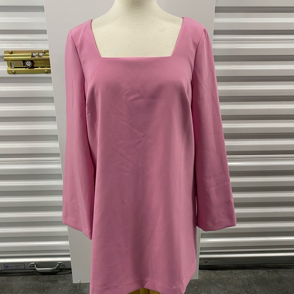 Elegant Pink Wide Sleeve Square Neck Dress